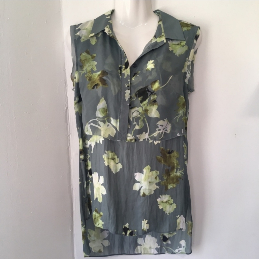 Simply Vera Wang | Cream Green Gray V-Neck Sheath Tunic Tank Blouse Floral